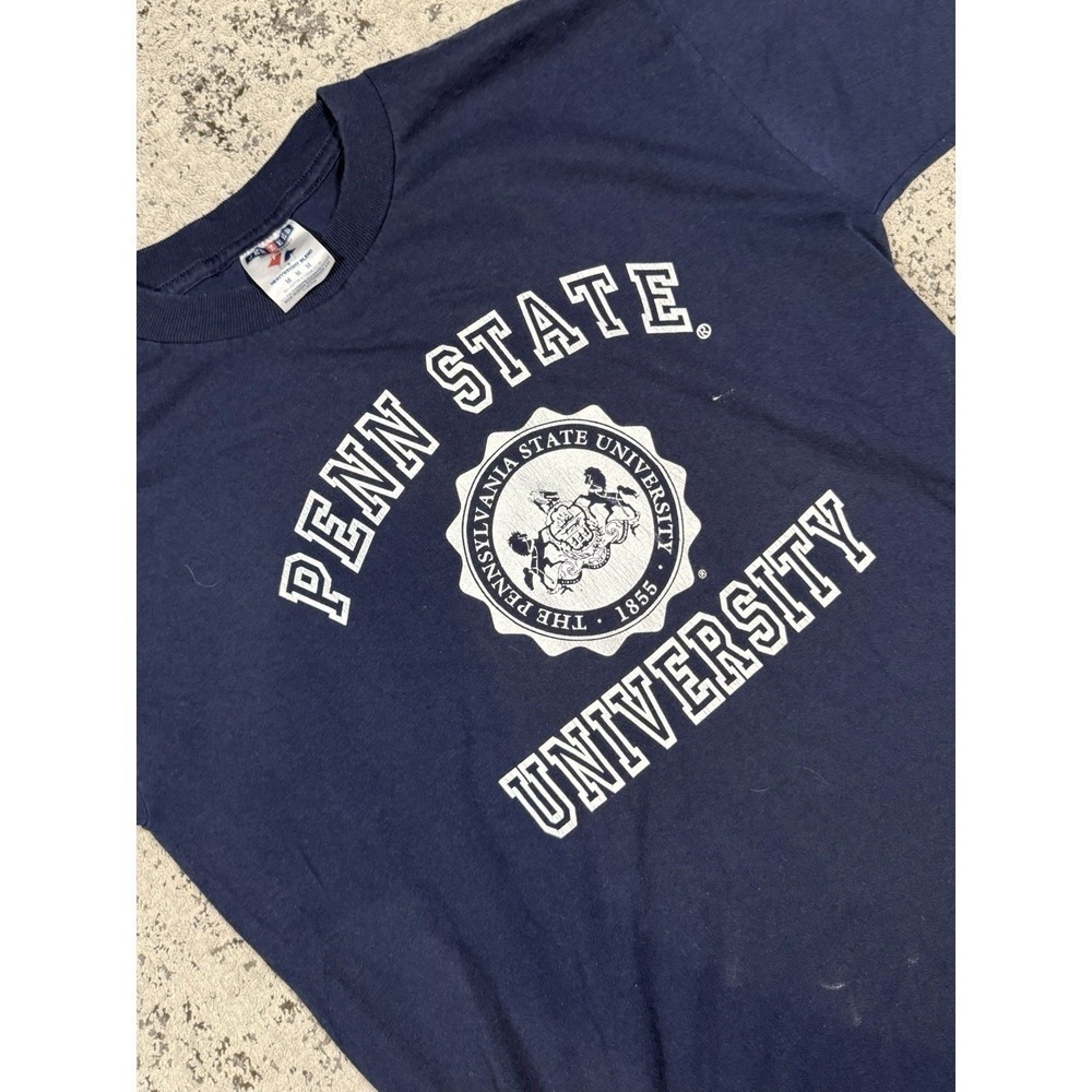 Y2K Penn‎ State University T Shirt Mens Medium Navy Graphic Jerzees Flaws